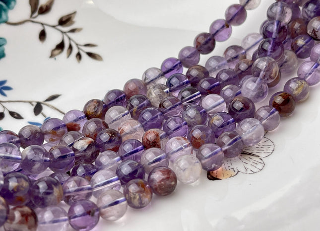 WHOLESALE 4mm 6mm 7.5mm 8mm 10mm 12mm AAA Smooth Round Top Quality Natural Super Seven Gemstone Natural Color Cacoxenite Amethyst #2214