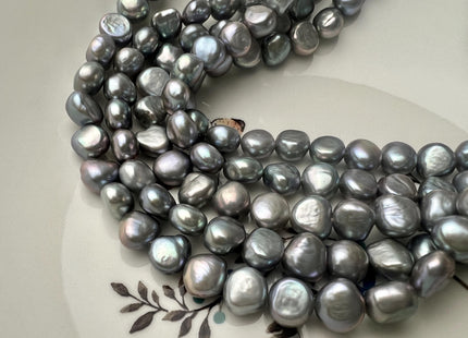 9-10 mm AAAAA Silver Gray Freshwater Pearl Nugget Beads, Gray Cultured Freshwater Pearls, Genuine Gray Pearls #122