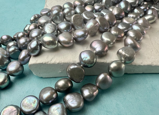 9-10 mm AAAAA Silver Gray Freshwater Pearl Nugget Beads, Gray Cultured Freshwater Pearls, Genuine Gray Pearls #122