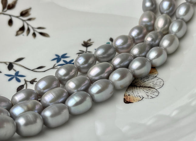 10x12-14 mm AAAA Gray Color Rice/Oval Large Hole Freshwater Pearl Beads Hole Size 1.5mm Genuine High Luster Freshwater Pearl #P2633