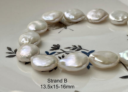 13-14x16-20mm AAAA Half Strand High Luster Natural White Tear Drop Flat Coin Freshwater Pearl Beads Genuine White Coin Pearls #P2731