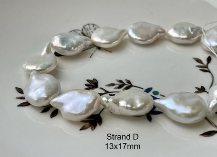 13-14x16-20mm AAAA Half Strand High Luster Natural White Tear Drop Flat Coin Freshwater Pearl Beads Genuine White Coin Pearls #P2731