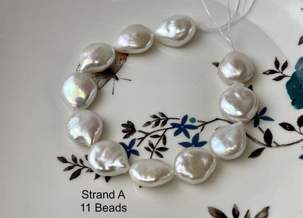 13-14x16-20mm AAAA Half Strand High Luster Natural White Tear Drop Flat Coin Freshwater Pearl Beads Genuine White Coin Pearls #P2731