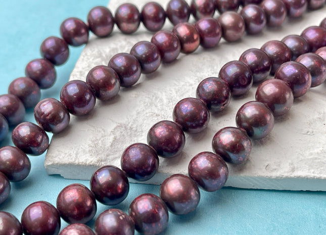 10mm Rare Plum Red Potato Freshwater Pearl Beads Genuine Dark Red Freshwater Pearls 45 Beads #P2733