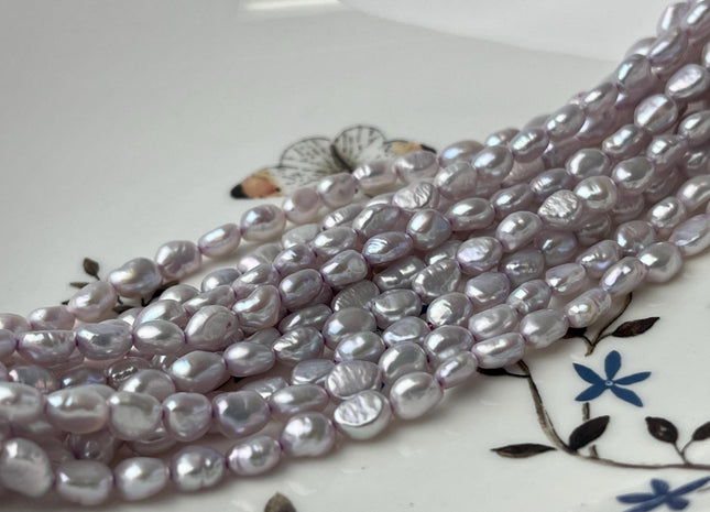 4-5x6-7 mm Lilac Rice/Oval Nugget Freshwater Pearl Beads Genuine High Luster Freshwater Pearl Nuggets 61 Beads #P2734