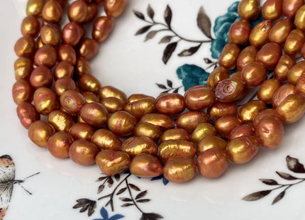 7-8x9-12 mm Orange Gold Color Baroque Freshwater Pearl Beads Genuine Freshwater Pearls #P2735