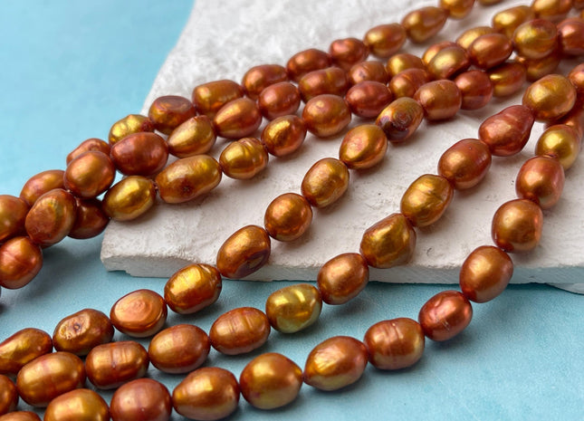 7-8x9-12 mm Orange Gold Color Baroque Freshwater Pearl Beads Genuine Freshwater Pearls #P2735