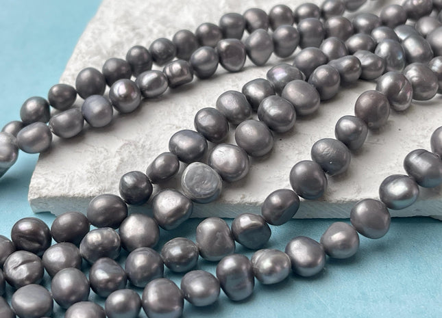 7-8 mm Matte Dark Gray Color Potato Nugget Freshwater Pearl Beads Genuine Gray Color Freshwater Pearl Nuggets #P2740