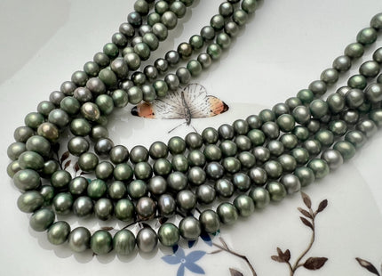 5-5.5 mm AA Dark Green With Slight Gray Color Round/Potato Freshwater Pearl Beads Genuine Round Peaarl #P2686