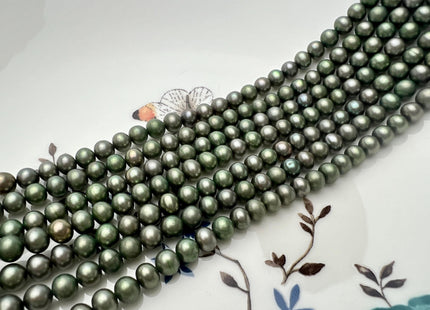 5-5.5 mm AA Dark Green With Slight Gray Color Round/Potato Freshwater Pearl Beads Genuine Round Peaarl #P2686
