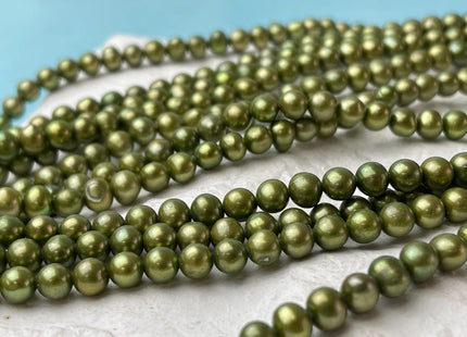 5.5-6 mm AA Sage Green Color Potato Freshwater Pearl Beads Genuine High Luster Green Off Round Pearls #P2689
