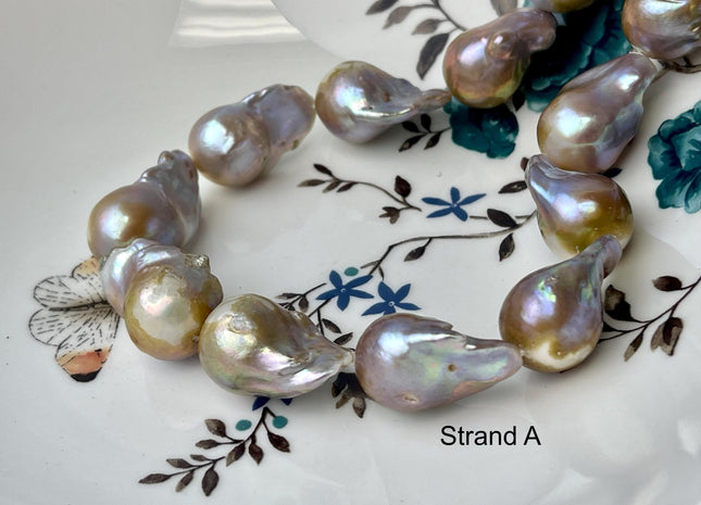 One-Of-A-Kind 17x32-21x37 mm AAA Very Rare HUGE Baroque Freshwater Pearl Beads Genuine Natural Mauve Pink Freshwater Baroque Pearls #1666