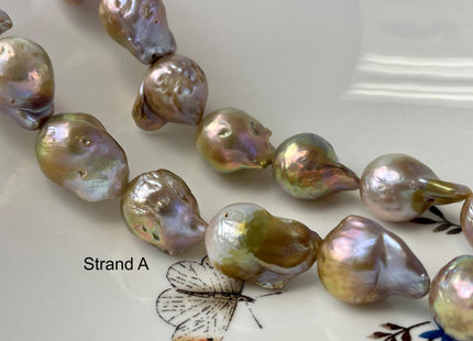 14x17-17x22 mm AA Natural Color W/Gold Sheen Baroque Pearl Genuine Baroque Pearl 21 Beads #P2744