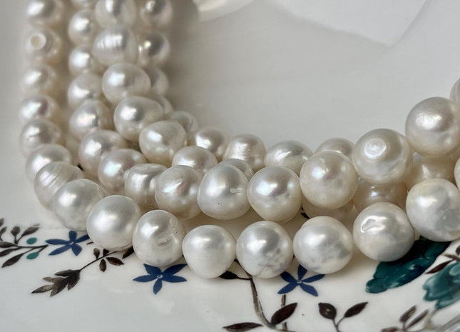 10.5-11 mm Natural White Potato Shape Freshwater Pearl Beads Genuine Natural Pearl #P2748
