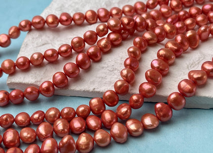 7-8 mm AA Orange Pink Color Potato Nugget Freshwater Pearl Beads Genuine High Luster Freshwater Pearls #P2749