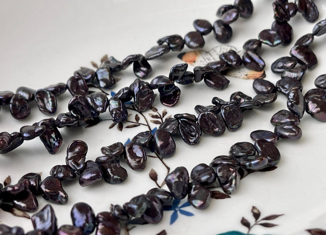 6-7x8-9 mm AA Rare Top Drilled Keshi Freshwater Pearls Genuine Dark Black Color Keshi Freshwater Pearls #P2693