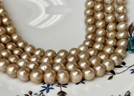 10mm Large Hole Off Round Gold Champagne Freshwater Pearl Beads Hole Size 1.5mm 2.2mm Genuine Freshwater Pearls 40 Beads #P2699