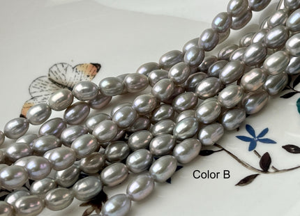 5.5-6x7-9 mm AAAA Gray Color Freshwater Pearls Rice/Oval Shape Pearl Beads Genuine Super High Luster Freshwater Pearls #P2702