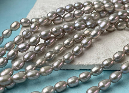 5.5-6x7-9 mm AAAA Gray Color Freshwater Pearls Rice/Oval Shape Pearl Beads Genuine Super High Luster Freshwater Pearls #P2702