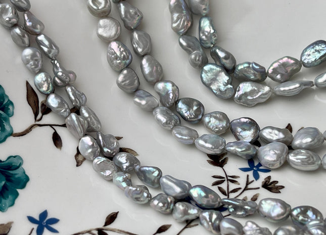 6 -9x12-15 mm AA Gray Color Keshi Rice Nugget Freshwater Pearl Beads Very Rare Genuine Freshwater Silver Gray Keshi Nugget Pearls #P2696