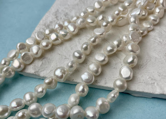 9-10 mm AA Large Hole Freshwater Pearl Potato Nugget Hole Size 2.1 mm Genuine Natural White Large Hole Pearls #P2714