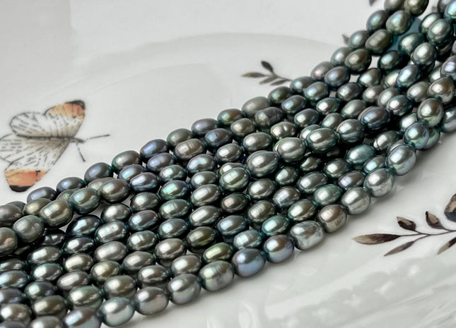 4.5x5 mm AAA Tiny Grayish Olive Green Color Rice/Oval Freshwater Pearl BeadsGenuine Smooth And Shiny Freshwater Pearl Tiny Seed Bead #P2715