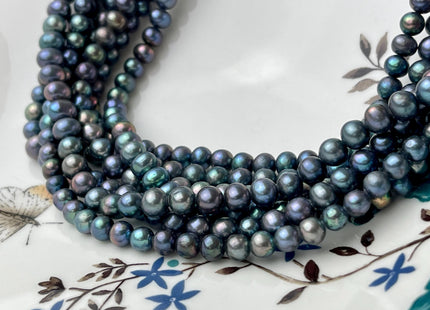 5-6 mm AA Blue Rainbow Peacock Color Freshwater Potato Pearl Beads Genuine High Luster Small Semi Round Pearl #P2717