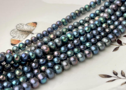 5-6 mm AA Blue Rainbow Peacock Color Freshwater Potato Pearl Beads Genuine High Luster Small Semi Round Pearl #P2717