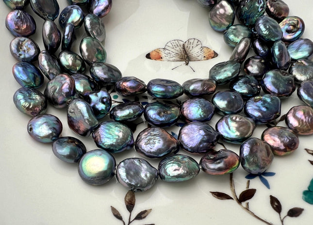12-13 mm AA Rainbow Peacock Color Coin Freshwater Pearl Beads Genuine High Luster Cultured Freshwater Coin Pearls 31 Beads #P2722