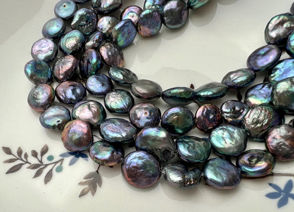 12-13 mm AA Rainbow Peacock Color Coin Freshwater Pearl Beads Genuine High Luster Cultured Freshwater Coin Pearls 31 Beads #P2722