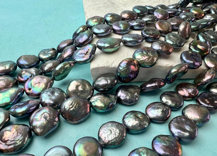 12-13 mm AA Rainbow Peacock Color Coin Freshwater Pearl Beads Genuine High Luster Cultured Freshwater Coin Pearls 31 Beads #P2722