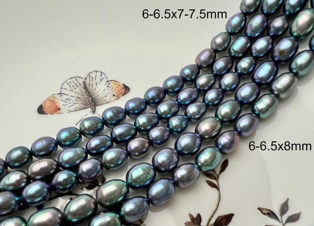 6-7x7-9 mm AAA Blue Rainbow Peacock Color Rice Freshwater Pearls Genuine High Luster Peacock Rice Freshwater Pearls #P2720