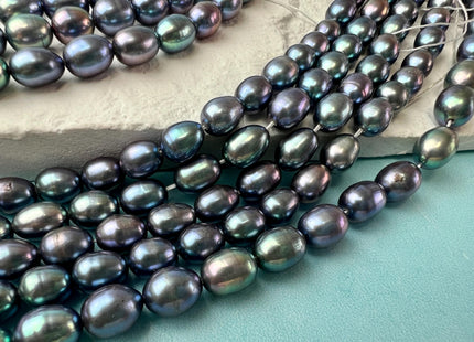 6-7x7-9 mm AAA Blue Rainbow Peacock Color Rice Freshwater Pearls Genuine High Luster Peacock Rice Freshwater Pearls #P2720