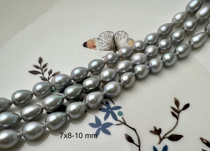 7x7.5-10 mm AAAA Gray Color Freshwater Pearls Tear Drop Shape Pearl Beads Genuine Super High Luster Freshwater Rice Pearls #P2721