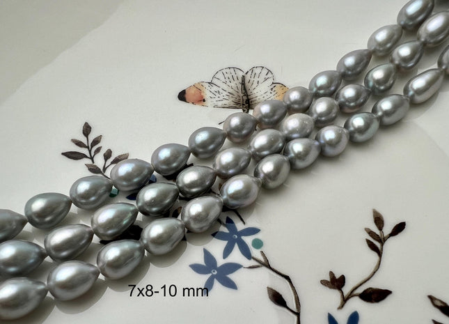 7x7.5-10 mm AAAA Gray Color Freshwater Pearls Tear Drop Shape Pearl Beads Genuine Super High Luster Freshwater Rice Pearls #P2721