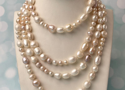 64 Inches 6-10 mm AA Natural White And Pink Potato Rice Freshwater Pearl Necklace Bridal Pearl Necklace Genuine Pearl Long Necklaces #P2759