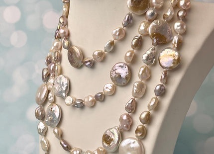 64 Inches Natural White Or Seaweed Mixed Keshi Coin Potato Freshwater Pearl Necklace Genuine Pearl Necklace #P2759