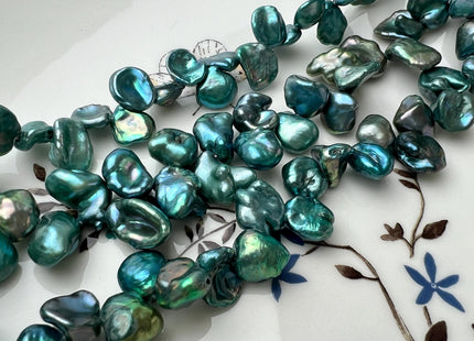 8-9x10 mm AAA Rare High Luster Teal Green Color Keshi Freshwater Pearl Beads Genuine Top Drilled Green Keshi Dancing Pearl Beads #P2725