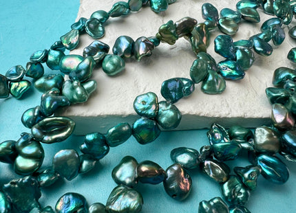 8-9x10 mm AAA Rare High Luster Teal Green Color Keshi Freshwater Pearl Beads Genuine Top Drilled Green Keshi Dancing Pearl Beads #P2725