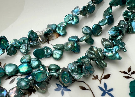 8-9x10 mm AAA Rare High Luster Teal Green Color Keshi Freshwater Pearl Beads Genuine Top Drilled Green Keshi Dancing Pearl Beads #P2725