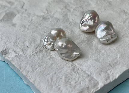 One Pair 14-15x18-22 mm AA Natural White Baroque Pearl Half Drilled Earring Genuine High Luster Pearl For Matching Earrings #P2728