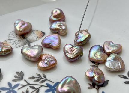 One Piece 10-12 mm AAA Very Rare Natural Mauve Heart Shape Freshwater Coin Pearl Beads Genuine High Luster Heart Coin Pearls #P2729