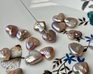 One Piece 10-12 mm AAA Very Rare Natural Mauve Heart Shape Freshwater Coin Pearl Beads Genuine High Luster Heart Coin Pearls #P2729