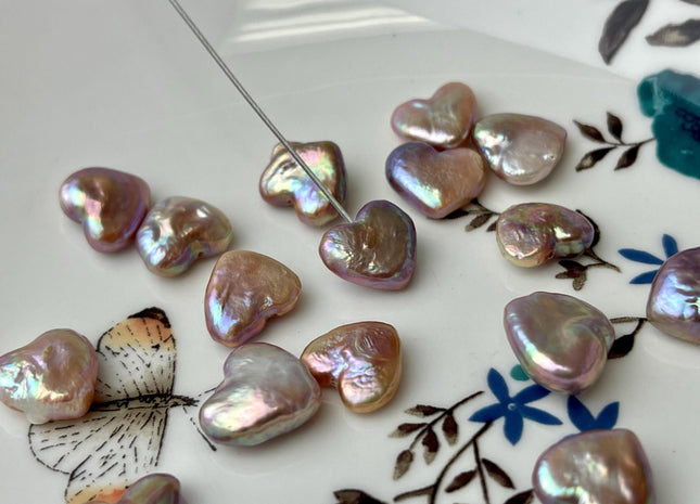 One Piece 10-12 mm AAA Very Rare Natural Mauve Heart Shape Freshwater Coin Pearl Beads Genuine High Luster Heart Coin Pearls #P2729