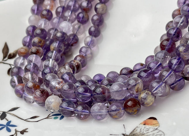 WHOLESALE 4mm 6mm 7.5mm 8mm 10mm 12mm AAA Smooth Round Top Quality Natural Super Seven Gemstone Natural Color Cacoxenite Amethyst #2214