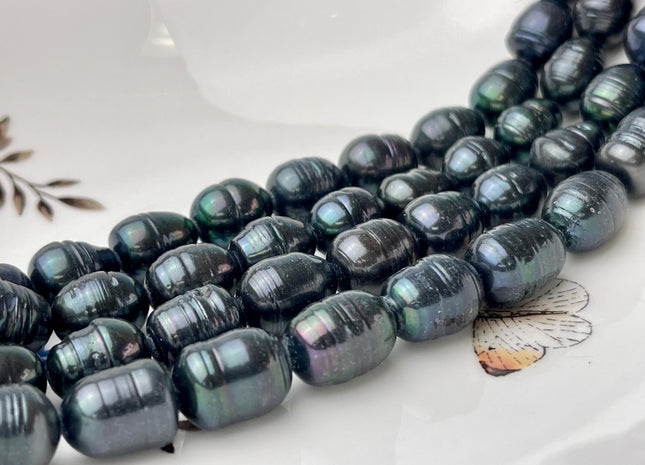 10-11x14-15 mm Prussian Blue Color Freshwater Pearls Rice/Oval Shape Pearl Beads Genuine Large Freshwater Pearls B Grade #P1159