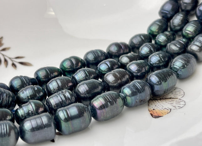 10-11x14-15 mm Prussian Blue Color Freshwater Pearls Rice/Oval Shape Pearl Beads Genuine Large Freshwater Pearls B Grade #P1159