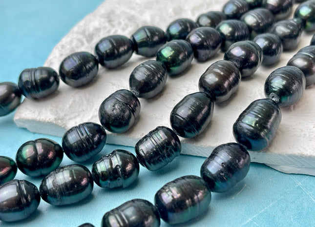 10-11x14-15 mm Prussian Blue Color Freshwater Pearls Rice/Oval Shape Pearl Beads Genuine Large Freshwater Pearls B Grade #P1159