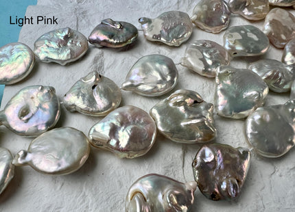 19-21mm Natural White OR Seaweed Large Coin Freshwater Pearl Beads, Large Irregular Flat Beads, Genuine Cultured Coin Pearls #219
