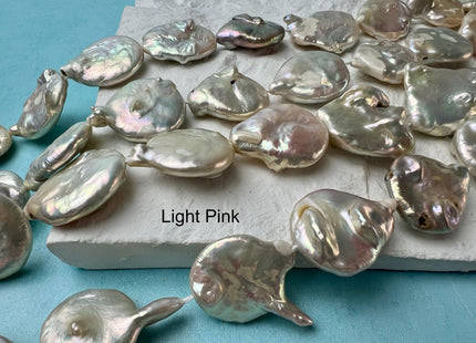 19-21mm Natural White OR Seaweed Large Coin Freshwater Pearl Beads, Large Irregular Flat Beads, Genuine Cultured Coin Pearls #219